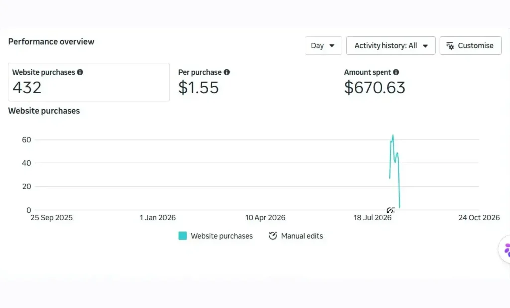 Meta Ads result: 432 Website Purchases