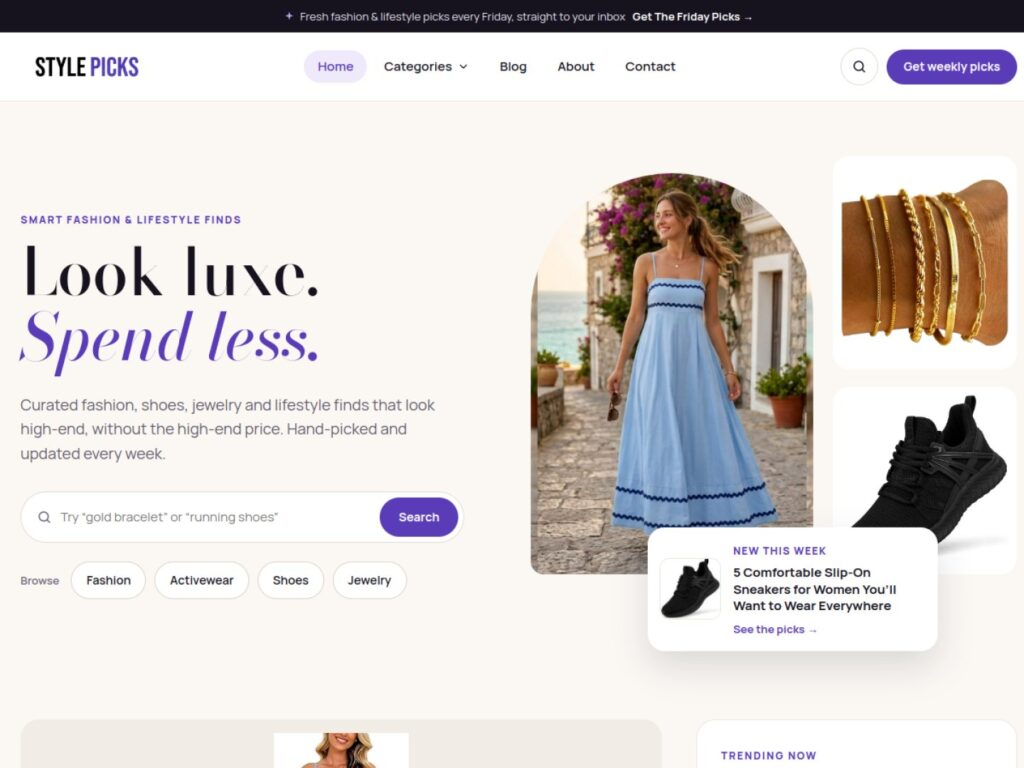 Style Picks fashion and lifestyle website homepage